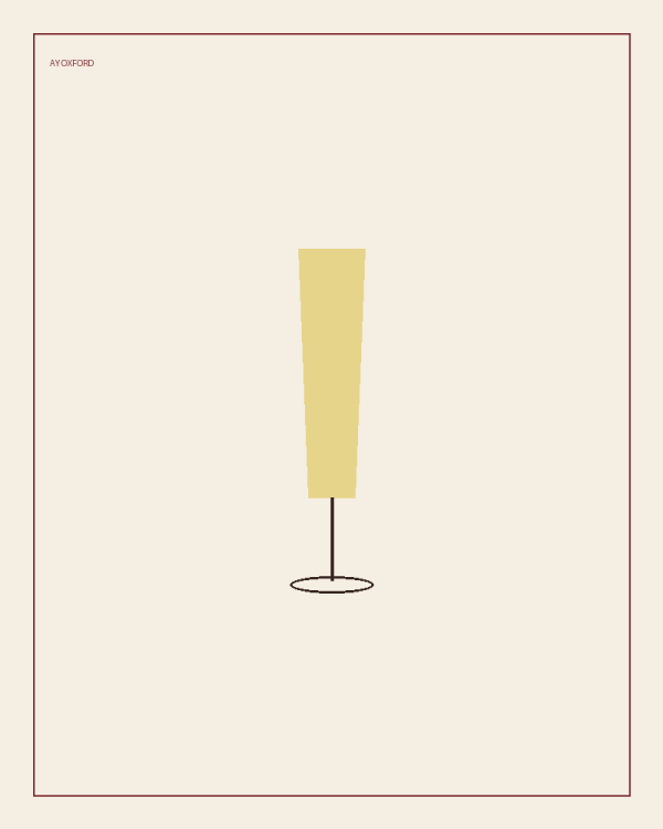 Illustrated serve for Champagne Brut NV: a tall narrow flute of golden sparkling wine on a warm parchment background.