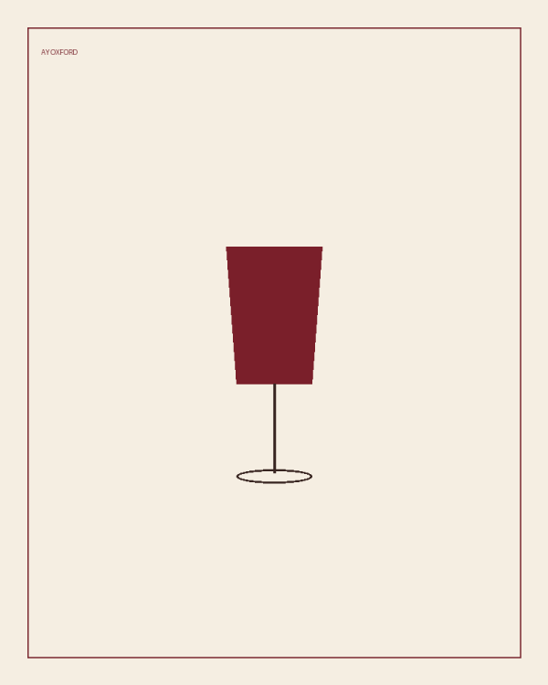 Illustrated serve for Côtes du Rhône Rouge: a red wine glass holding a deep ruby pour on a warm parchment background.
