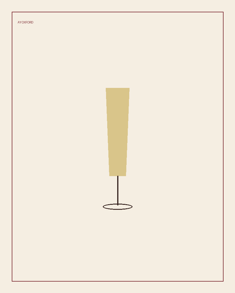 Illustrated serve for the Oxford 75: a flute of pale sparkling cocktail with a lemon twist on a warm parchment background.