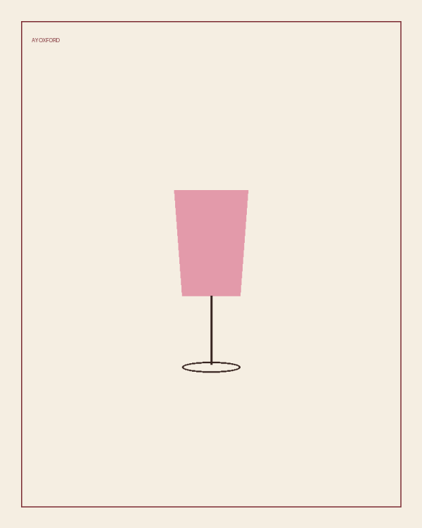 Illustrated serve for the Rhubarb and Rose Spritz: a large wine glass of pink spritz over ice on a warm parchment background.