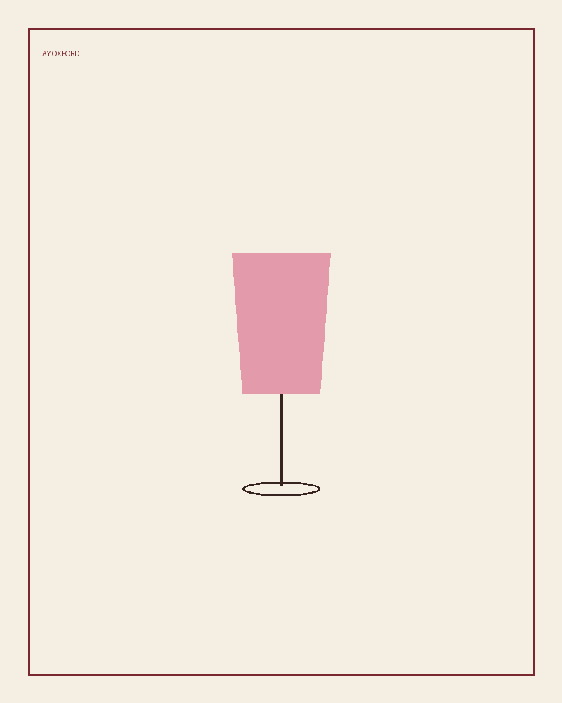 Illustrated serve for the Rhubarb and Rose Spritz: a large wine glass of pink spritz over ice on a warm parchment background.